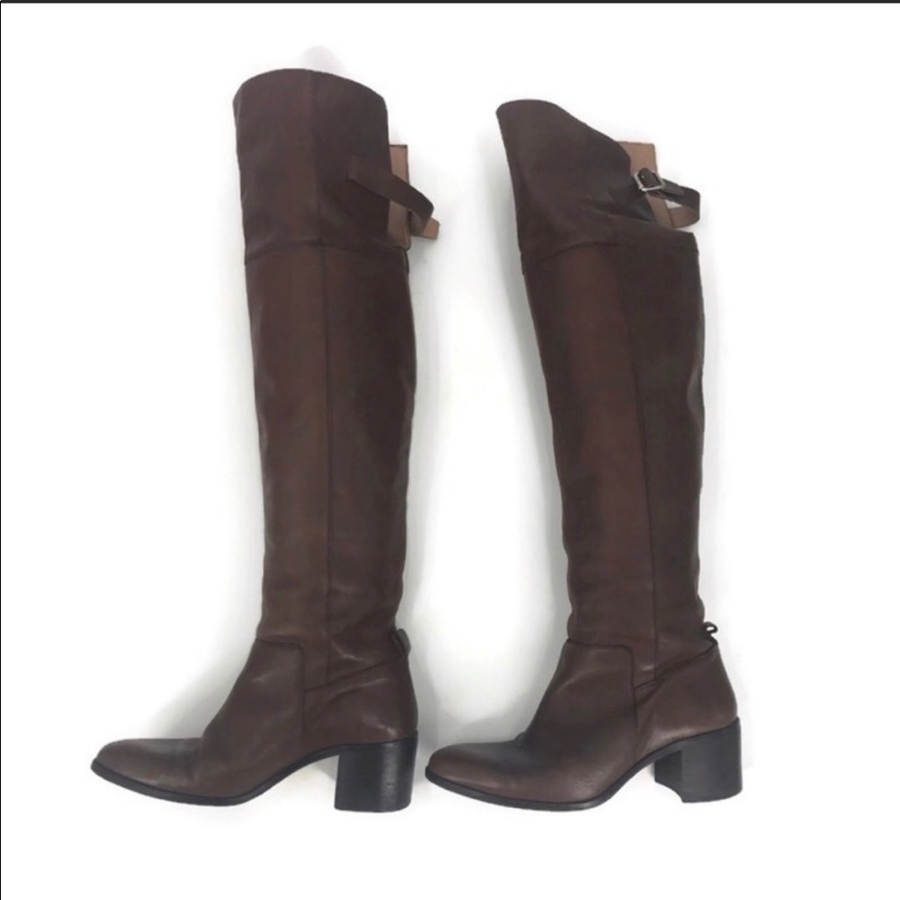 ZARA over the knee BROWN LEATHER BOOTS